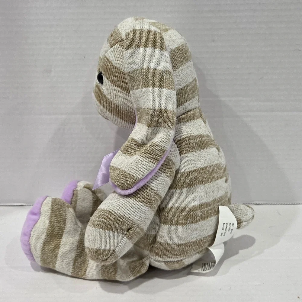 Kellytoy Striped Knit Plush Bunny Rabbit Tan Purple Bow Stuffed Animal Q042